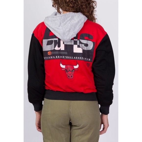 90s Chicago Bulls Reversible Hoodie - Petite Medium | Distressed NBA Basketball - Picture 6 of 10
